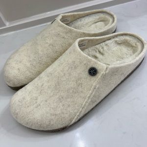 Birkenstock Wool Slipper with Sherpa Lining, Size 41, Cream
